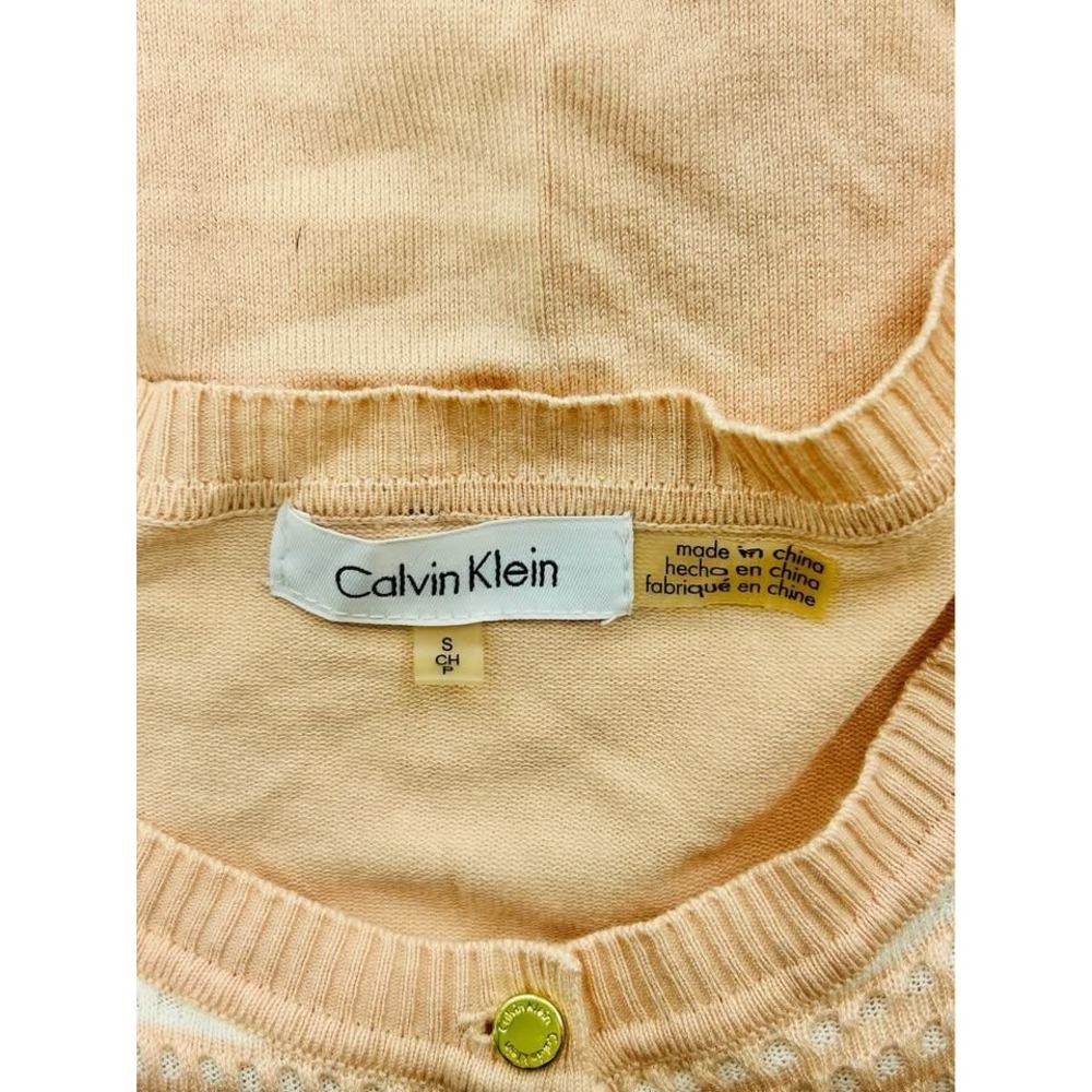 Calvin Klein ~ Women Striped Button Front Cardigan ~ Peach & White ~ Size Small - Picture 8 of 10